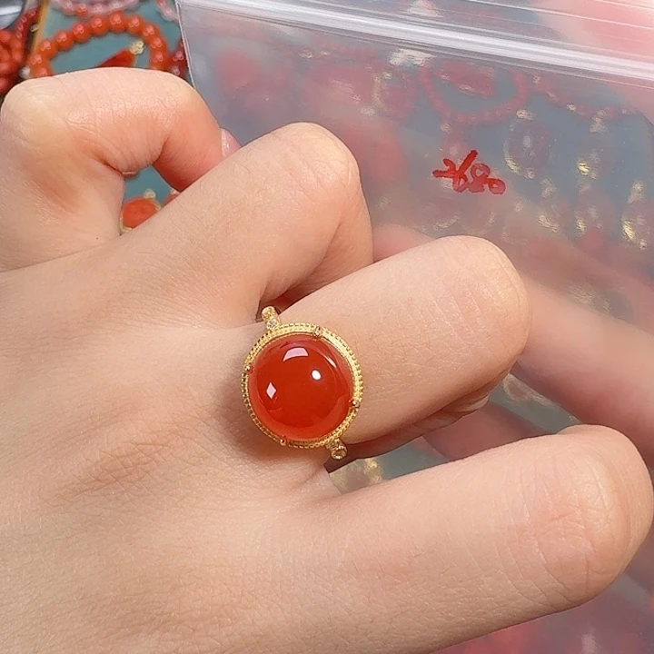 南红玛瑙银S925镶嵌戒指