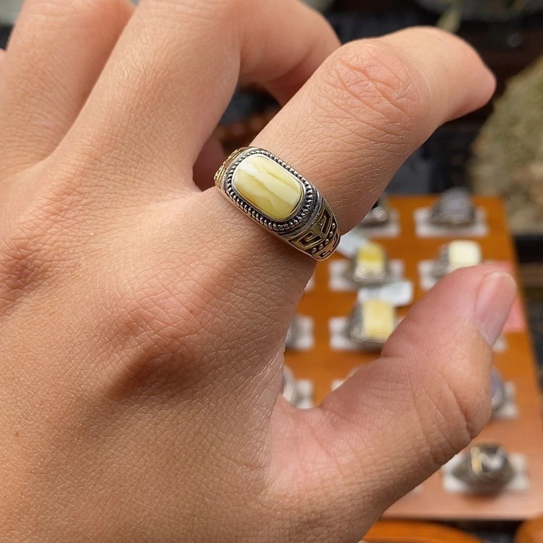 蜜蜡银S925镶嵌戒指