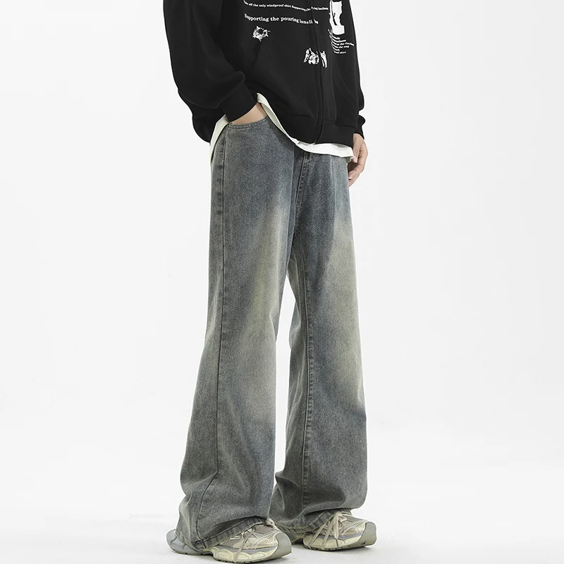 恩盛潮牌男牛仔裤2025夏季美式高街大微喇牛仔裤复古