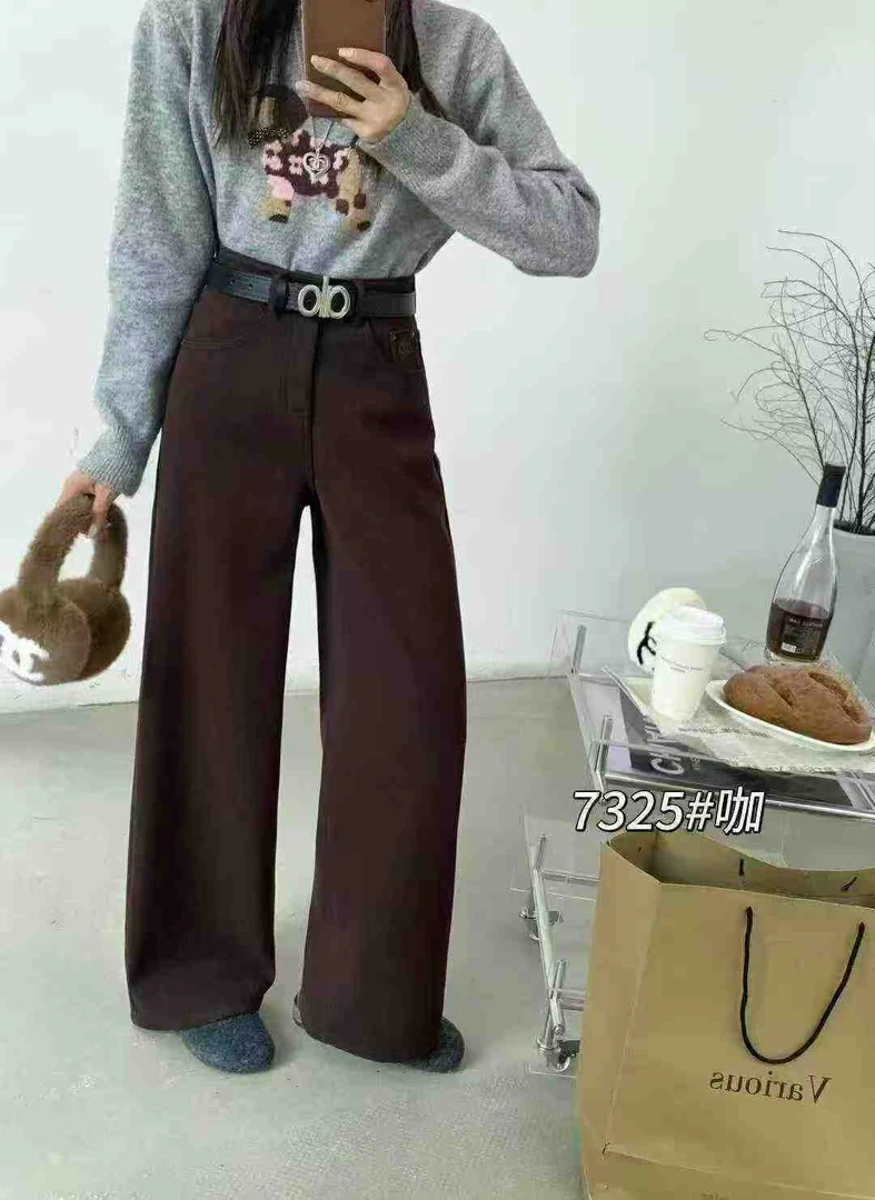 【静姐家】7325【加厚绒】冬季新款窄版显瘦加绒加厚女休闲直筒牛仔裤