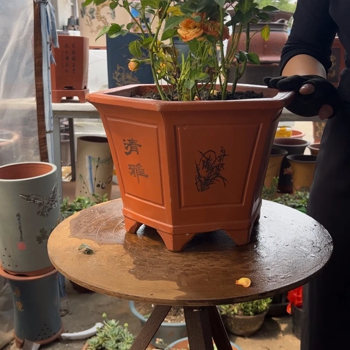 宜兴紫砂32红清雅六方