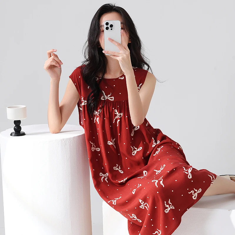 夏季25新款棉绸睡裙女背心吊带裙人造棉家居服中长款绵绸裙子睡衣