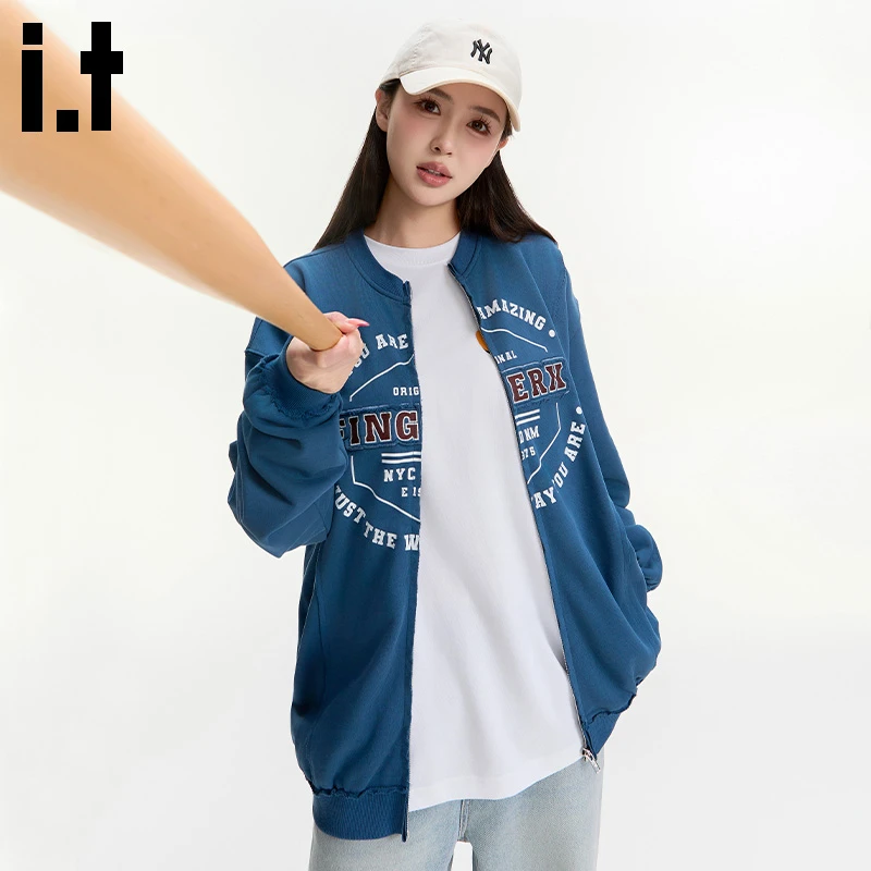 i.t FINGERCROXX美式复古字母印花夹克外套男女春秋宽松休闲上衣X