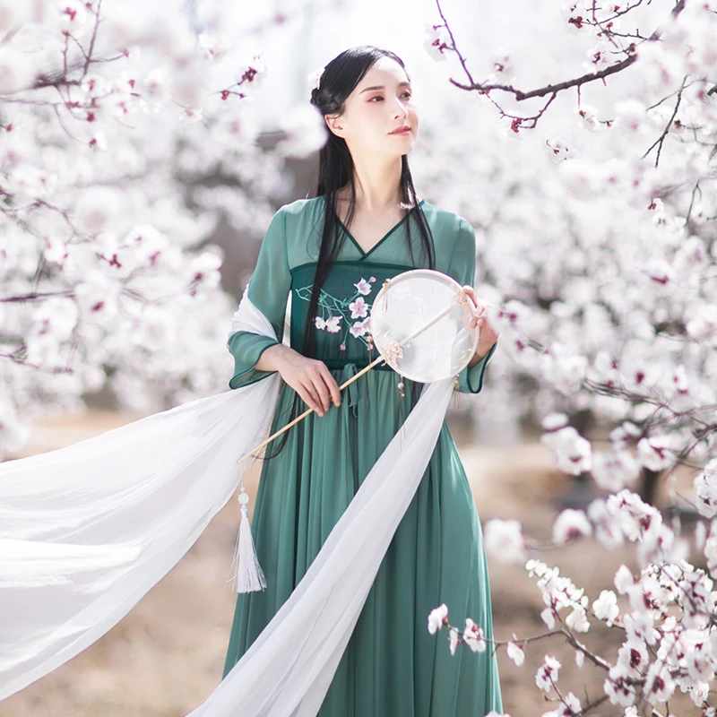 【现货】1591汉元素连衣裙女春夏新款国风雪纺长裙宽松气质绣花裙