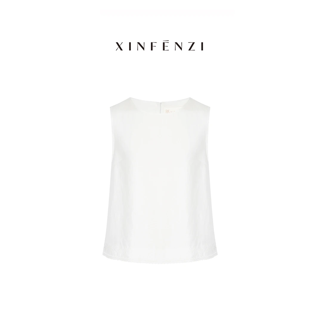 【珍珠少女上衣】XINFENZI 重工定位绣花天丝亚麻背心 SS34857