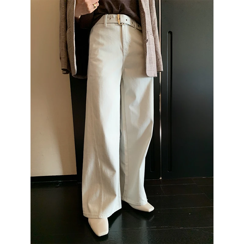 【ALONE SAVOR】龍喜儿都市素描裤复古牛仔裤高腰垂感阔腿裤F860