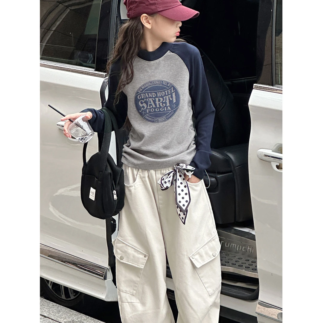 K30006孙小美抽褶女童长袖T恤2025秋冬新款儿童磨毛加厚上衣打底
