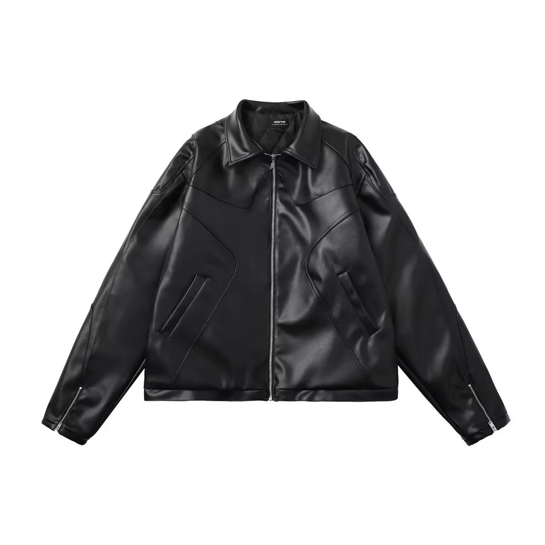 PANQ 1930S LEATHER JACKET潮流加棉立领男士时尚休闲皮衣夹克