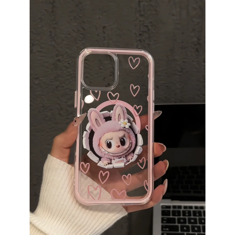 爱心粉色小可爱适用苹果16promax手机壳iPhone15炫彩磁吸可爱小众