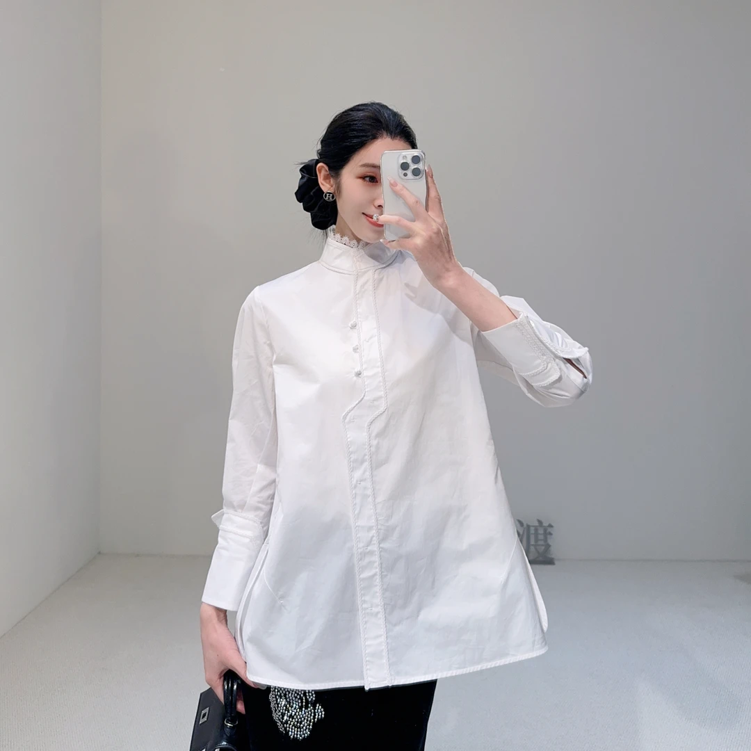 嫚渡2025年新款新中式立领宽松显瘦气质优雅高端棉质衬衫