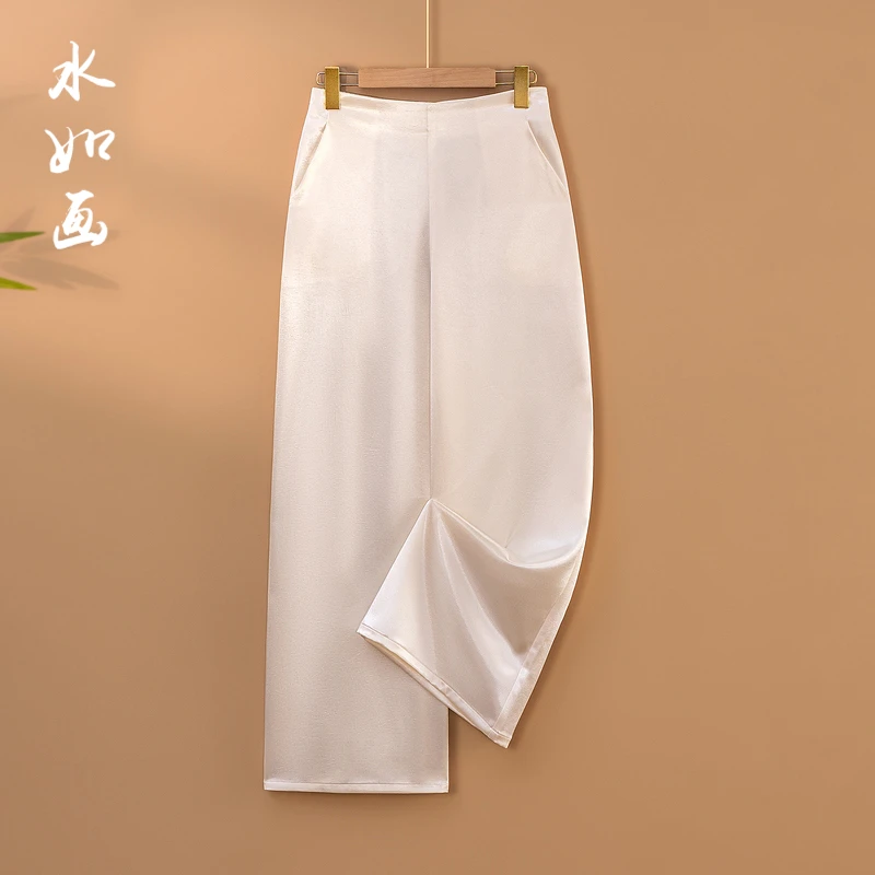 【雪颜】2025新款春季新中式休闲裤女宽松直筒长裤国风纯色裤子女款
