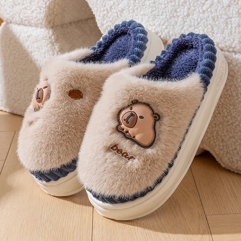 卡皮巴拉男童棉拖鞋秋冬季新款中大童儿童可爱卡通保暖加厚棉拖鞋