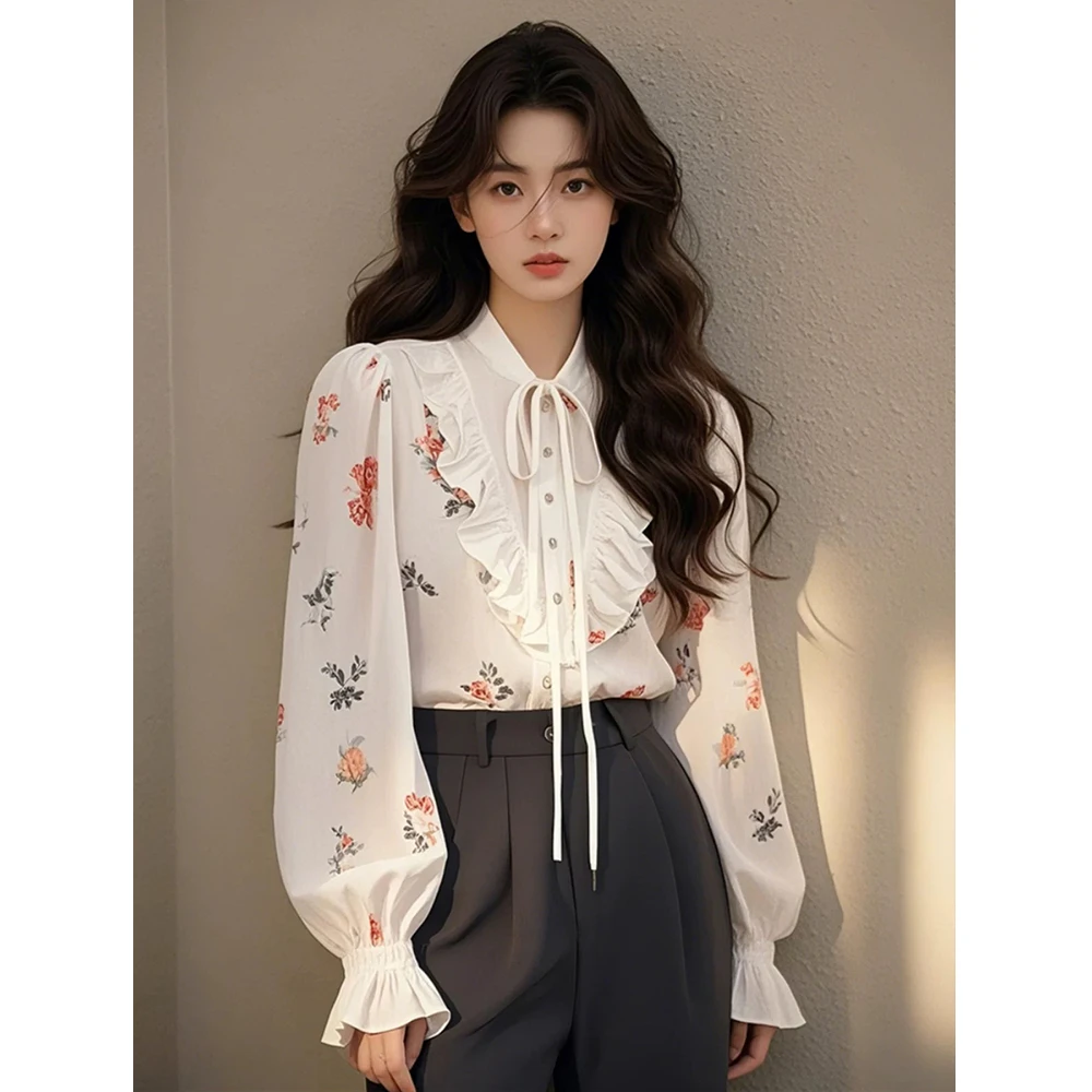 2025年开春新款上衣独特超好看荷叶袖设计感复古百搭气质衬衫