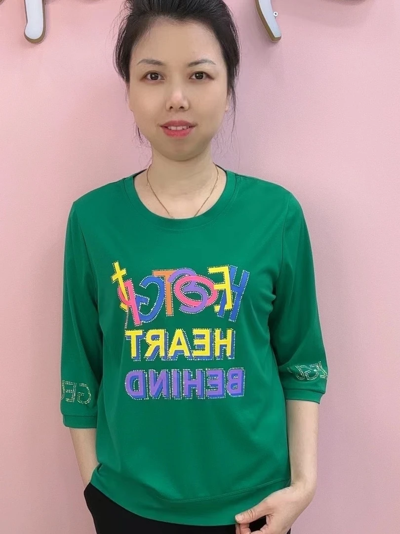 【姐妹服饰】【2557】字母T恤印花中袖百搭休闲时尚七分袖印花正肩袖
