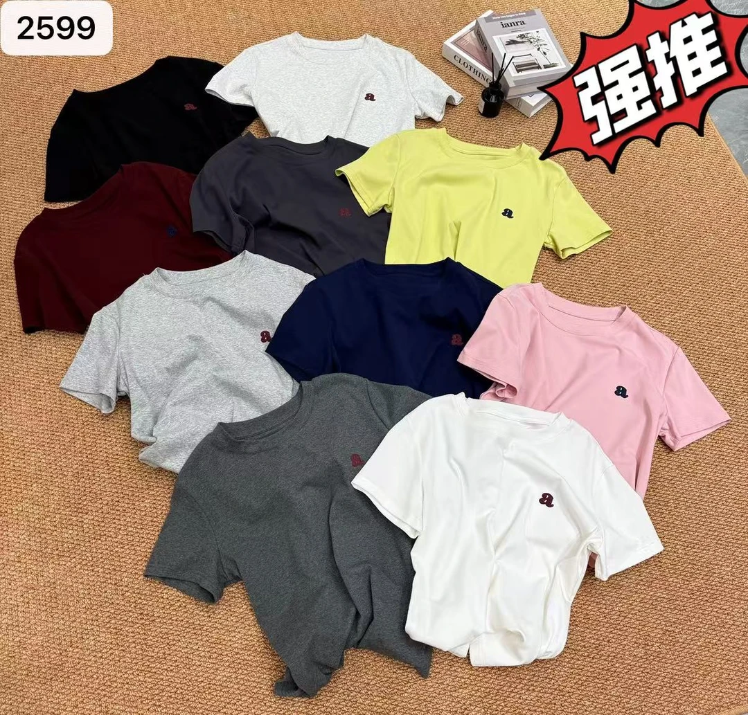 新款韩版百搭修身时尚字母刺绣圆领打底短袖T恤