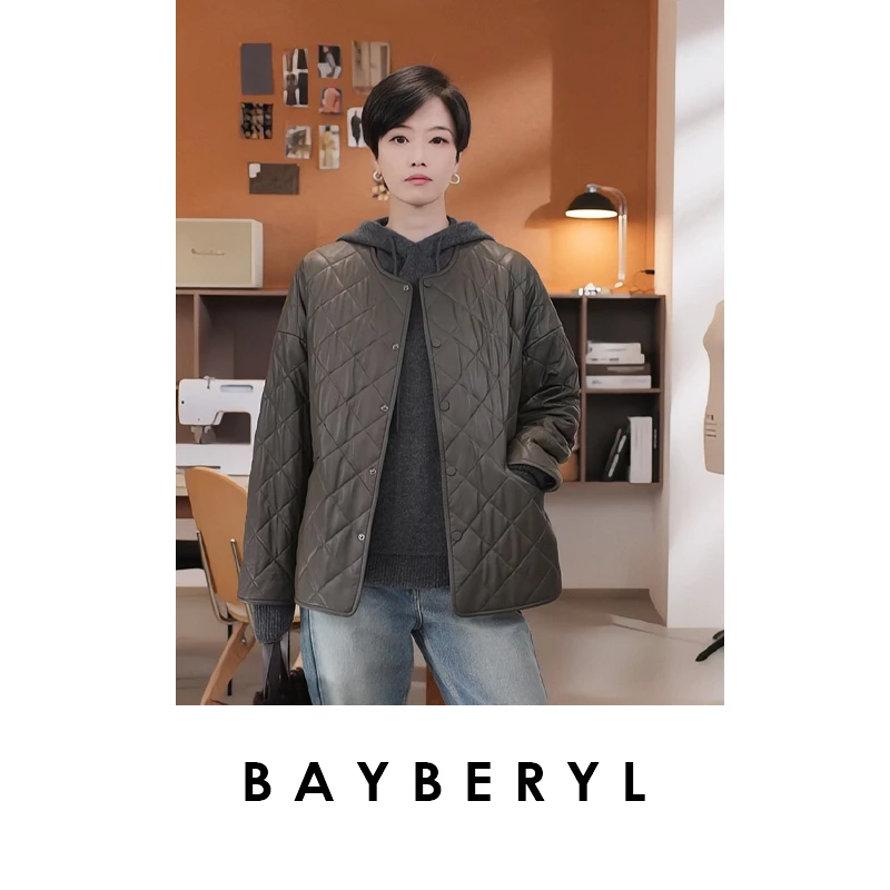 FF-BAYBERYL老贝粉色大表姐菱格宽松加厚25秋皮衣PY2H0323