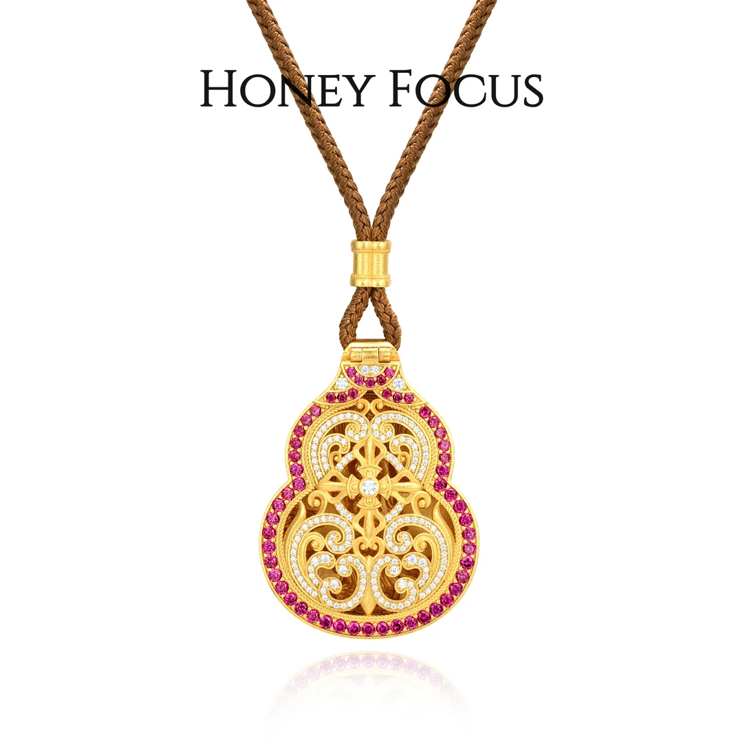 吊坠925银合成锆石 葫芦项链 中式金色重工款轻奢女士项链 #9092