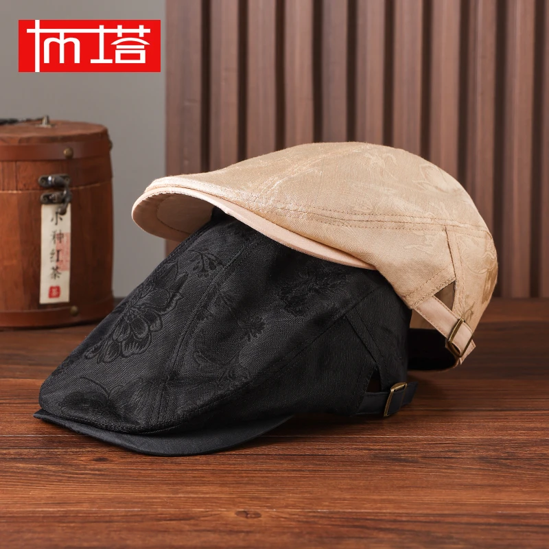 布塔丝麻绣花前进帽女夏季空调帽遮阳帽桑蚕丝亚麻鸭舌帽PT0785
