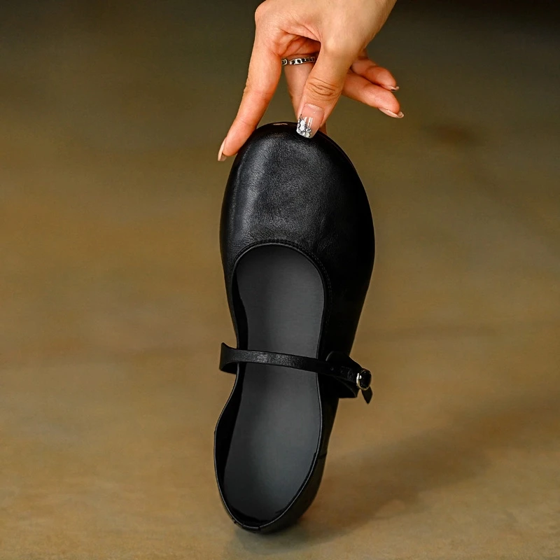 圆头玛丽珍软底软面国潮真皮单鞋女平底鞋新款平跟女鞋