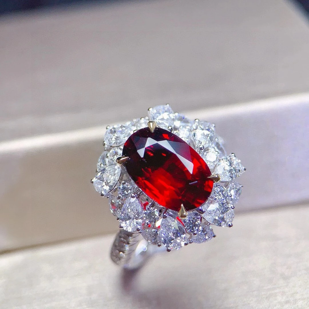 18K金天然红宝石戒+吊两用款-4.14克拉