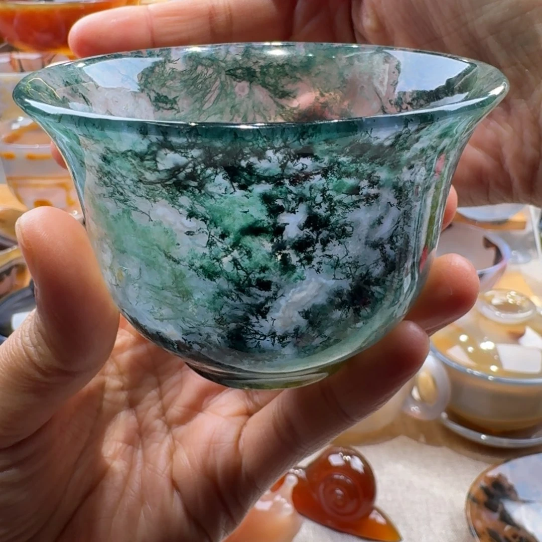 小***菜玛瑙/玉髓未镶嵌玛瑙茶杯