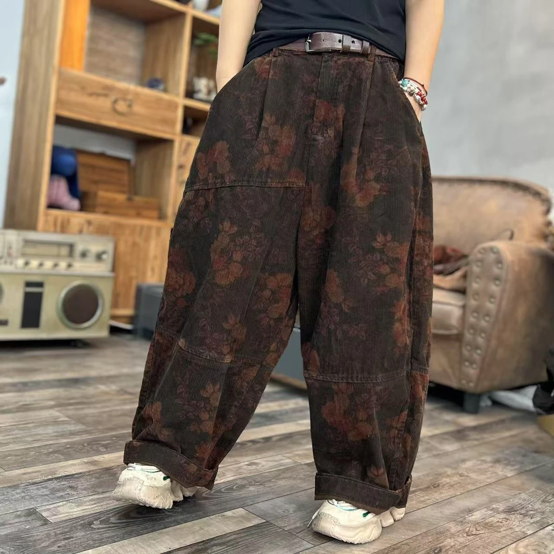 33 春季新品花色文艺女士灯芯绒百搭女士裤子 臀围132长93