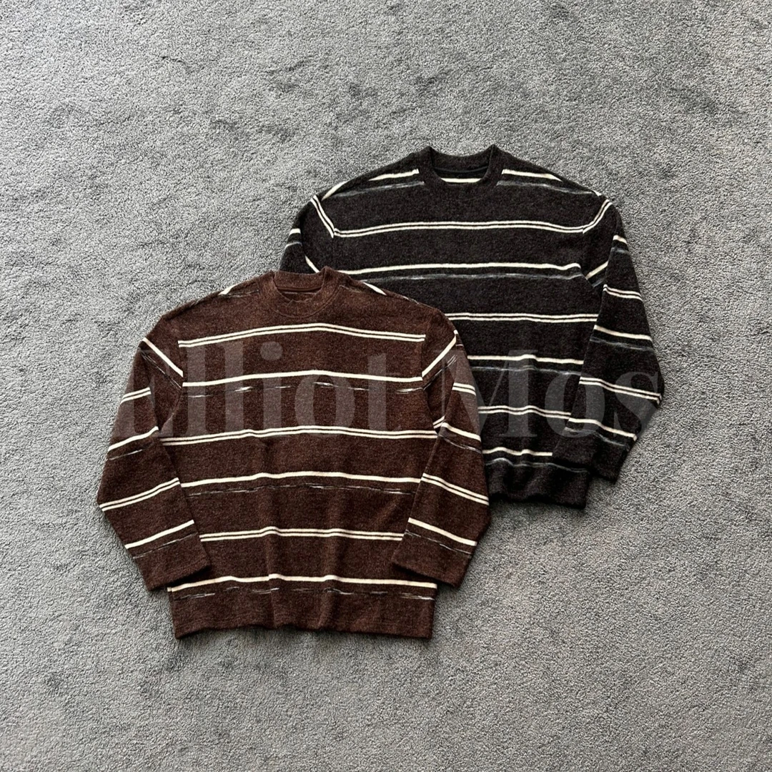 Elliot Mos拉绒磨毛工艺~Striped Sweater 撞色条纹套头毛衣-1362