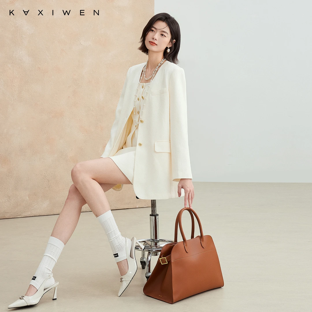 佧茜文通勤V领西装外套【秋新】时尚小香风肌理感上衣女X08AAN3677