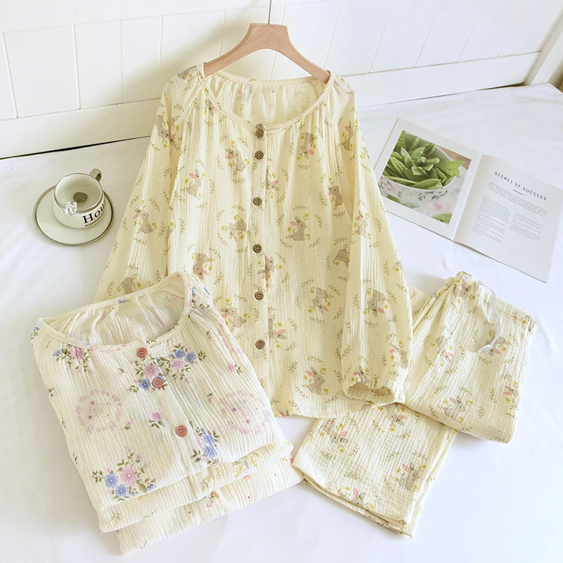 CJQL胸垫款春夏棉质绉纱孕妇产后月子服哺乳春秋季待产睡衣产