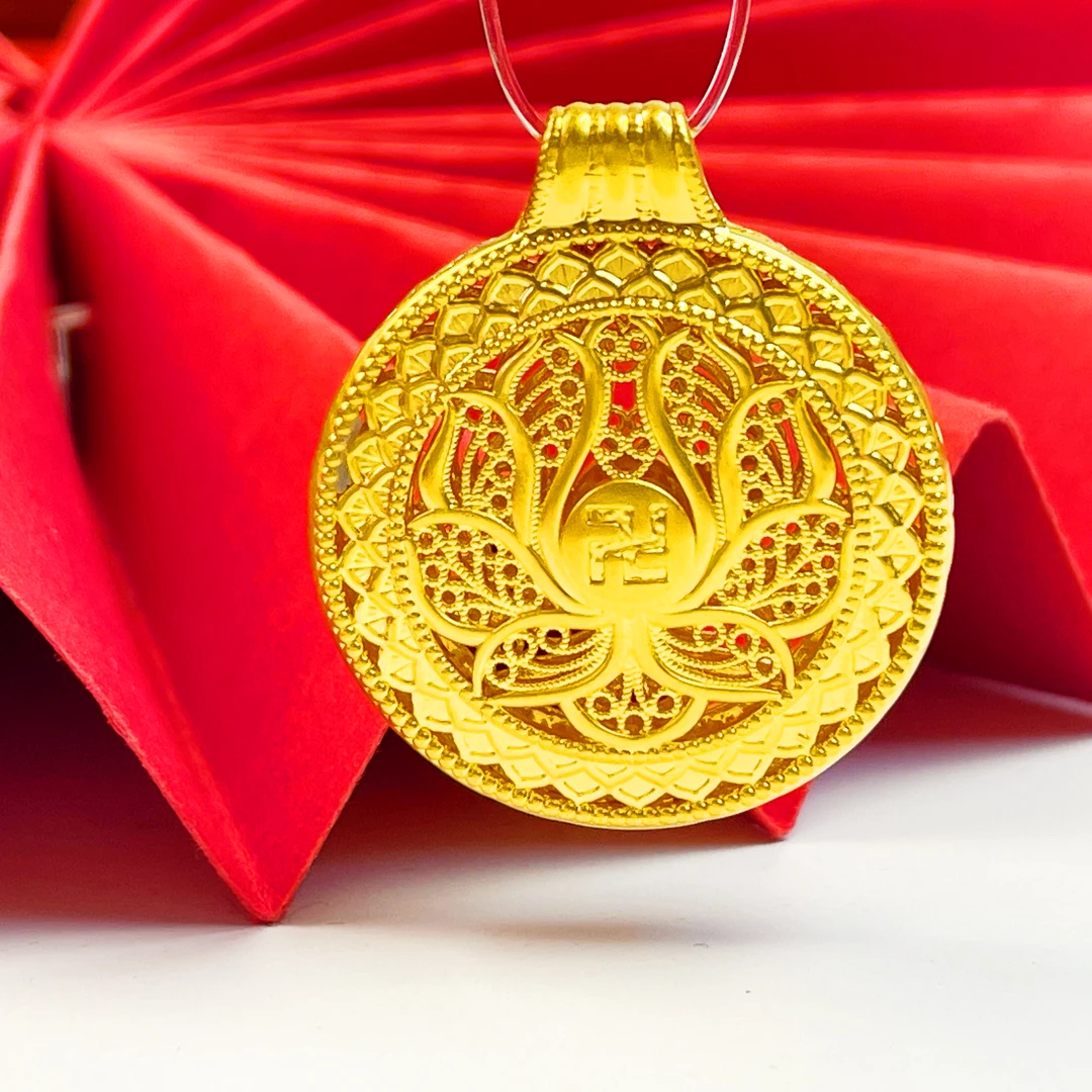 姐妹黄金 足金999花丝福盘双面佩戴罗盘吊坠