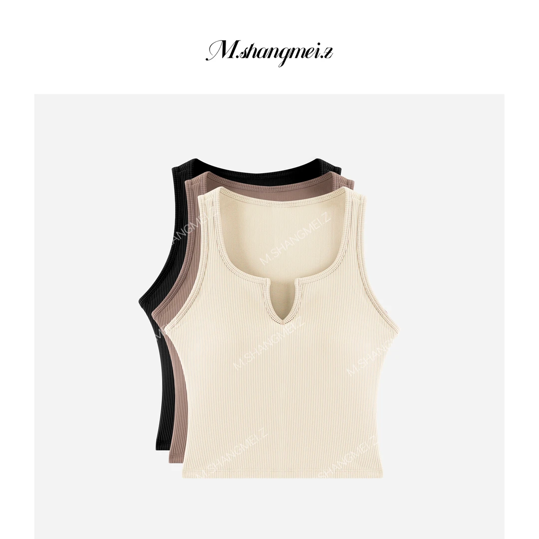 M.SHANGMEI.Z/沐熙美大哥显瘦螺纹V领运动瑜伽背心X072788