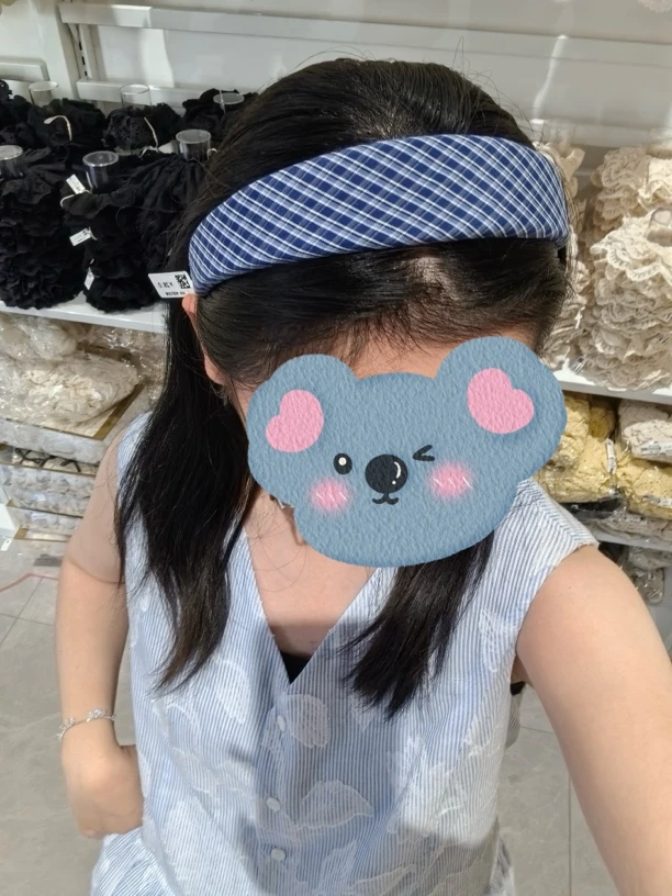 学院风蓝色格纹宽边发箍带防滑条一个