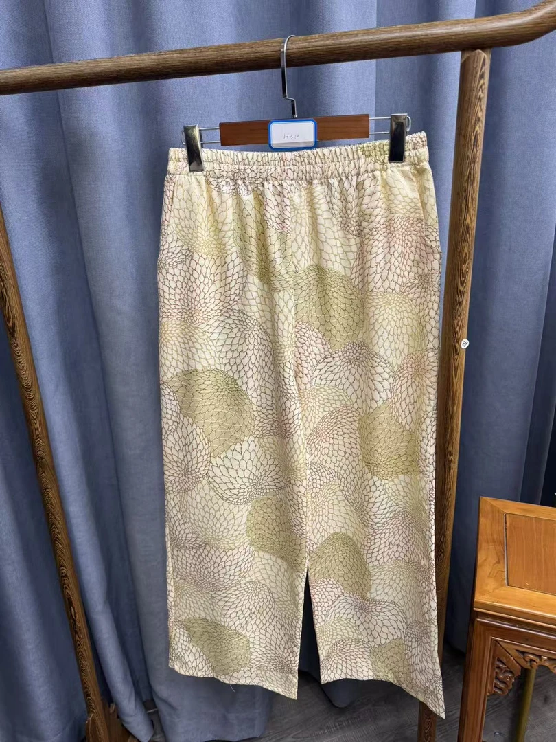 秋季新款简约百搭宽松桑蚕丝直筒长裤女H310