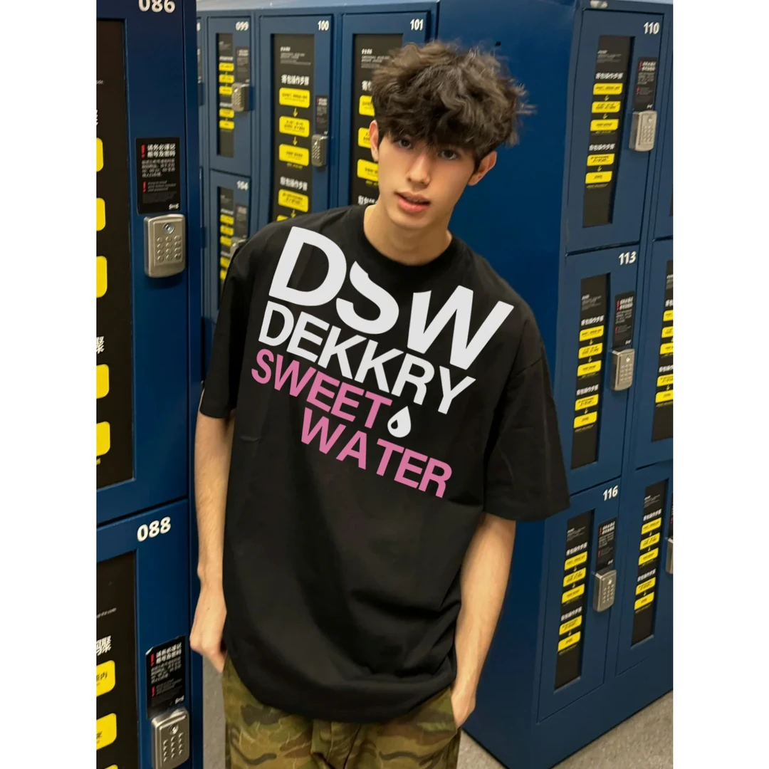 100%纯棉美式潮牌创意字母印花短袖宽松T恤男女夏季休闲情侣上衣