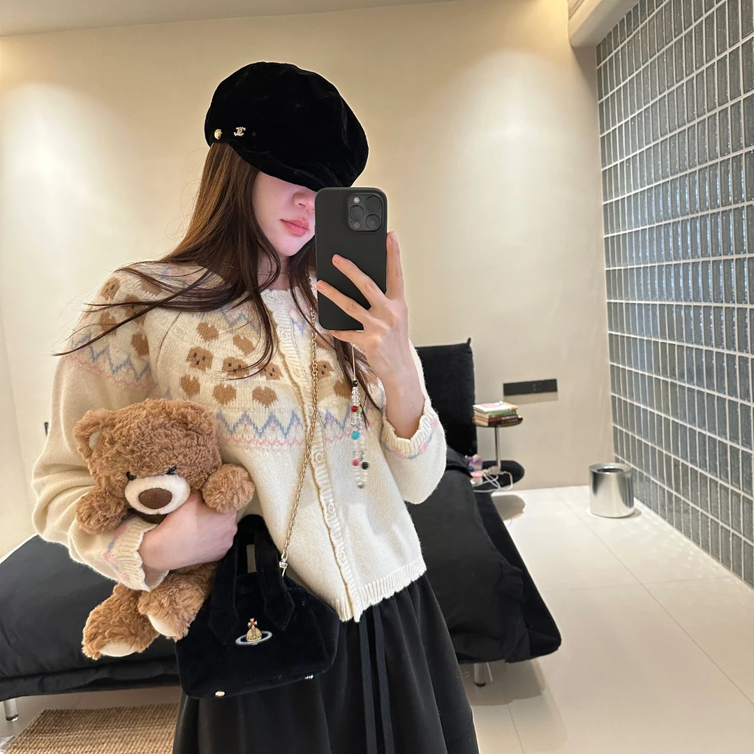 LA 100%羊毛 奶油白 提花 保暖毛衣外套 33008