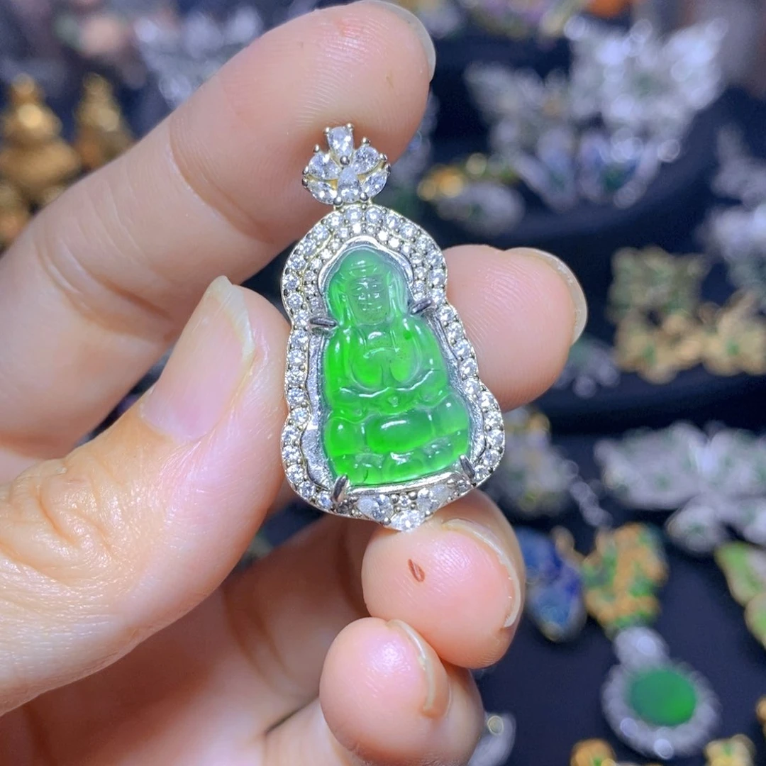 翡翠银S925镶嵌吊坠(不含链)天然翡翠