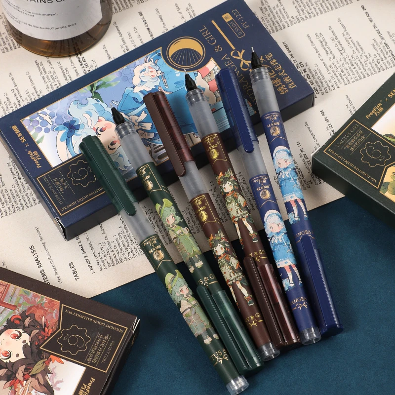 FreeFish/方鱼复古风直液式走珠笔高颜值黑色中性笔学生考试专用