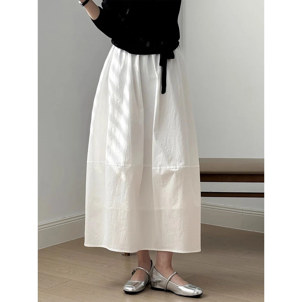 【现货】高腰收腰花苞半身裙女2025年夏季新款宽松慵懒风松紧腰长裙