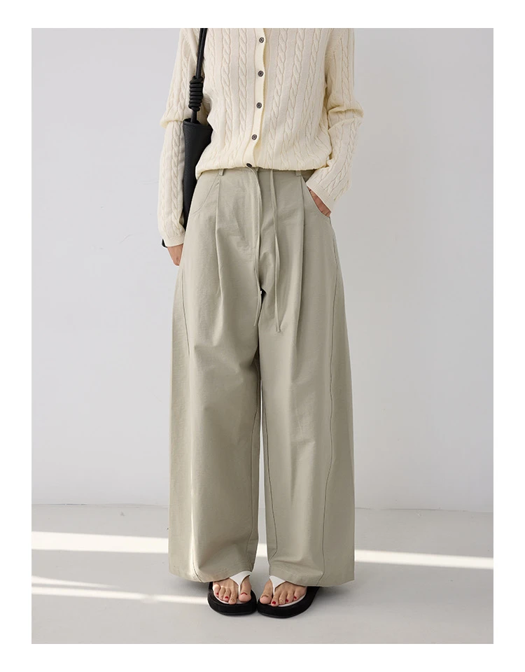 朵儿定制【岩上花开】韩系抽绳捏褶西服裤 宽松休闲阔腿裤IN28