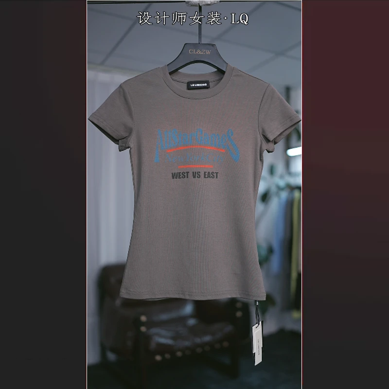 LQLINGJIE设计师款字母印花圆领短袖T恤3727