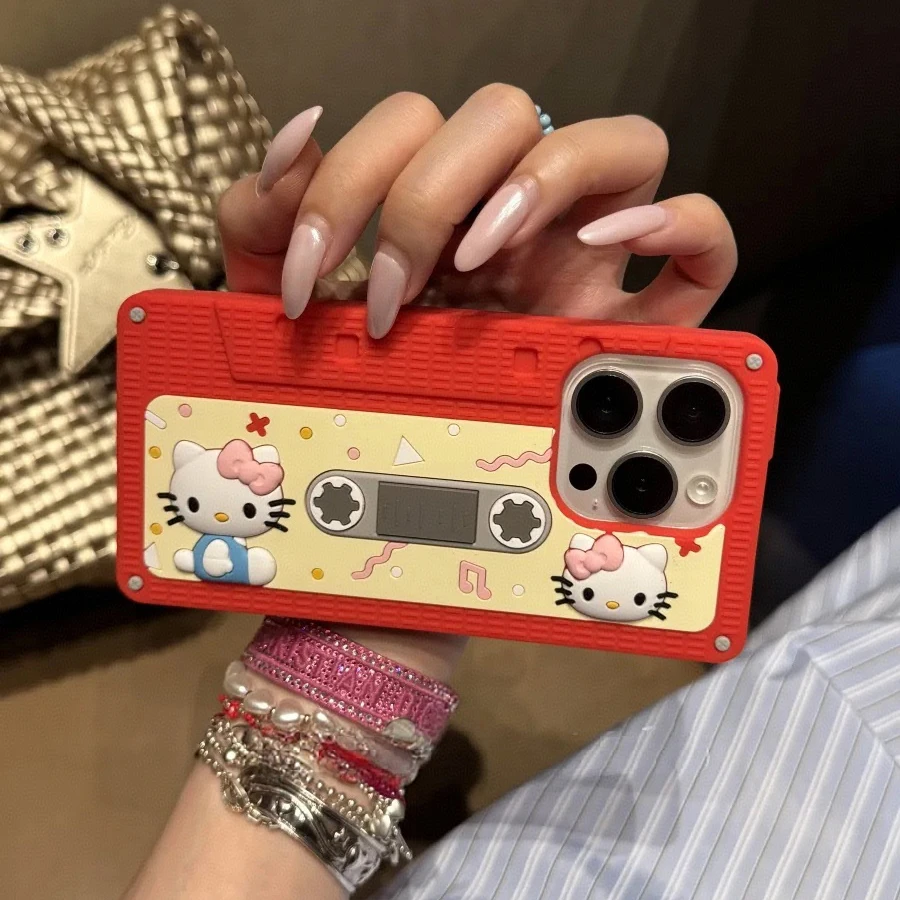 磁带kt猫咪硅胶壳适用于iPhone16promax手机壳15少女14创意13复古