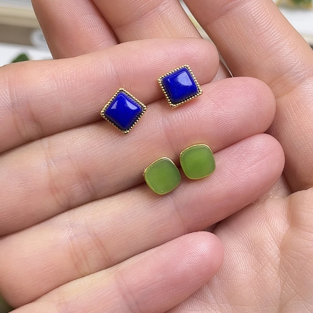 和田玉银S925镶嵌耳饰