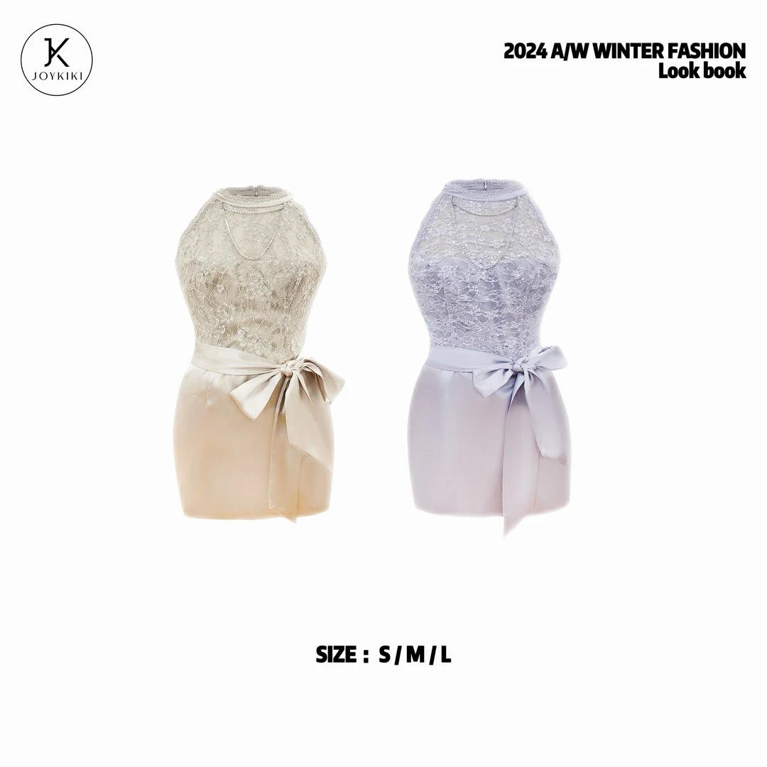 JOY KIKI金金【香草冰淇淋】冬季纯欲气质挂脖包臀连衣裙J24D523