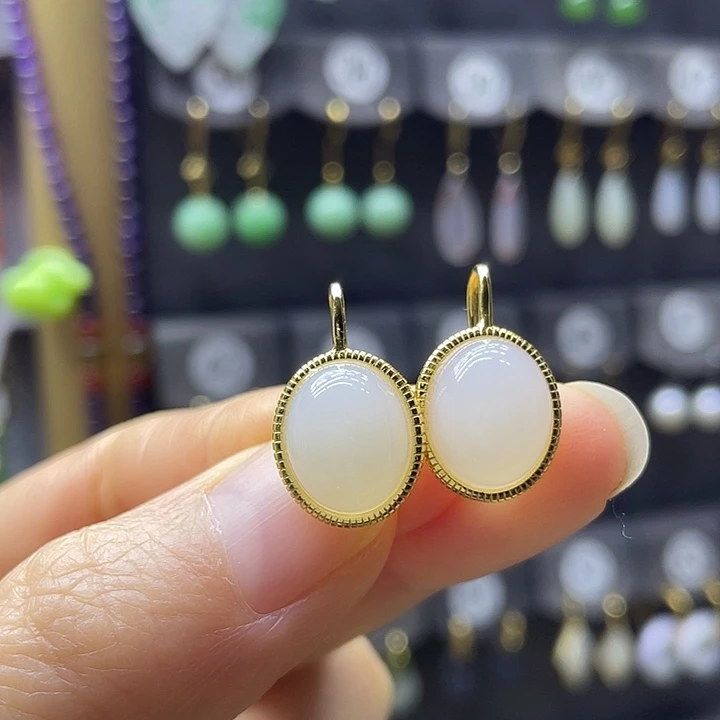 和田玉银S925镶嵌耳饰