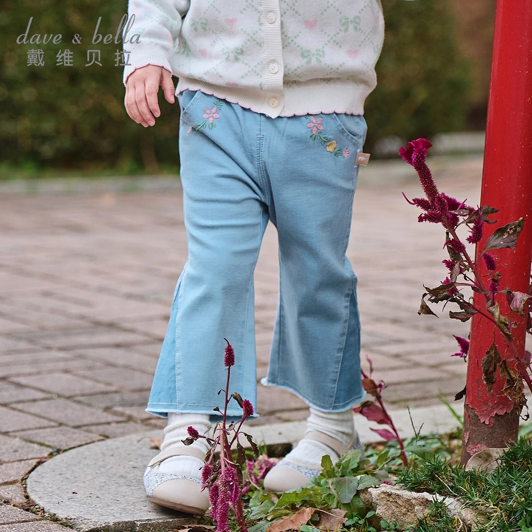 戴维贝拉儿童裤子2025春装新款女童休闲牛仔长裤喇叭裤-DB1250634
