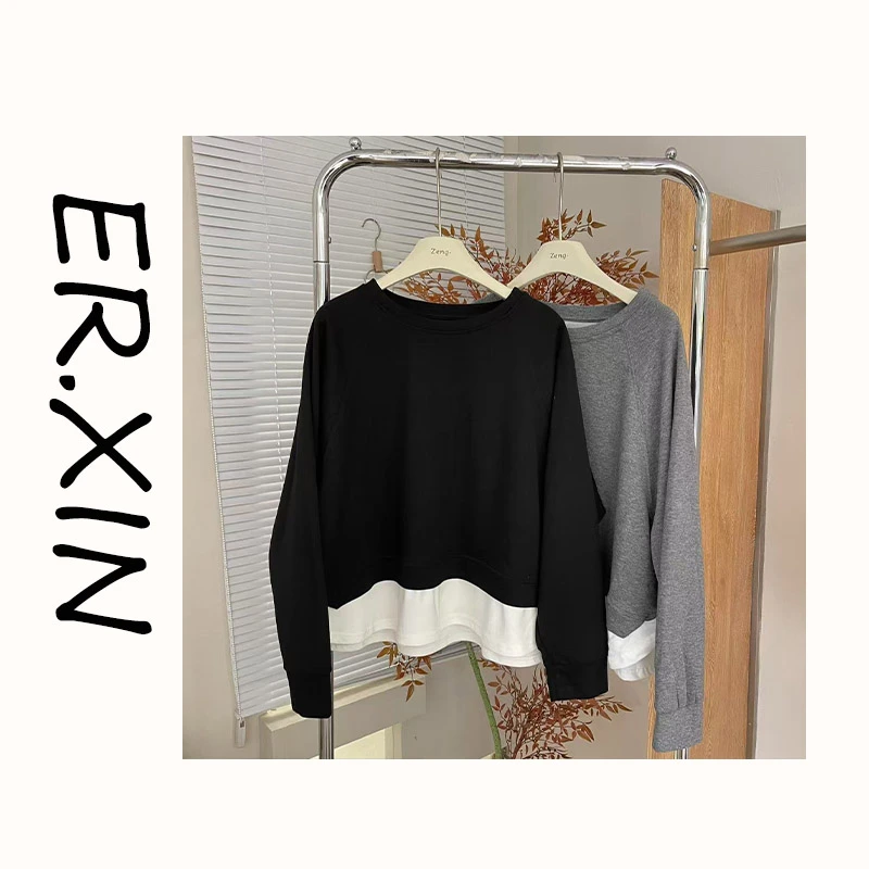 ER.XIN-’拼接控’泡菜工厂品质！经典假两件 显瘦休闲圆领卫衣