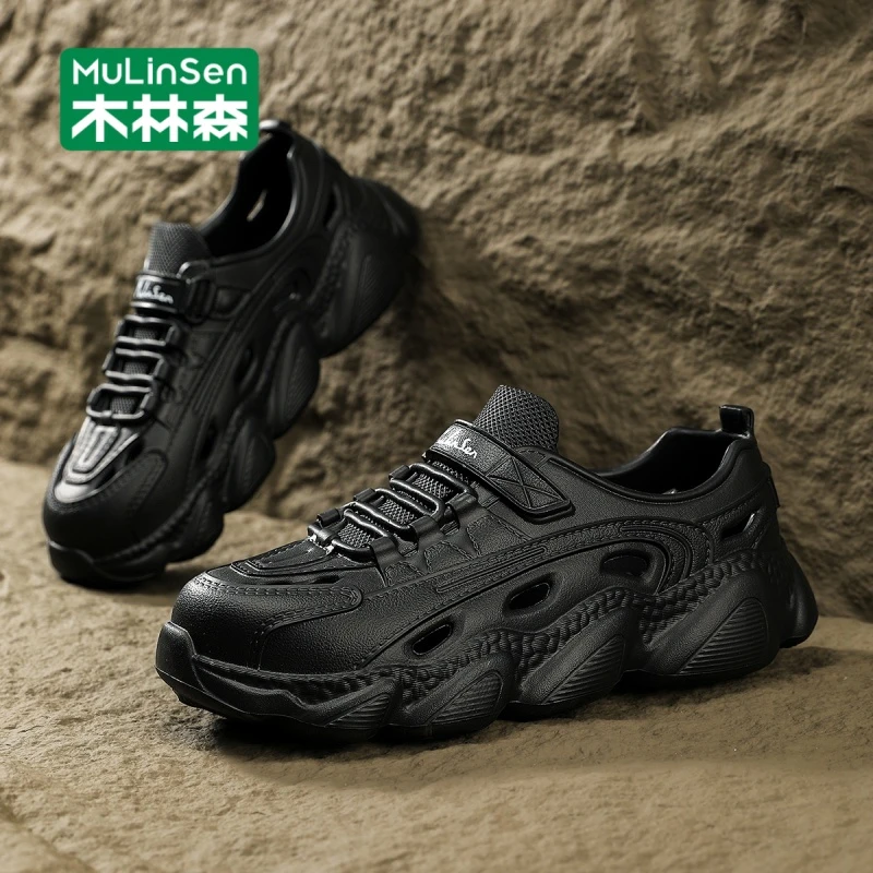 木林森洞洞鞋男款夏季新款外穿防滑黑色耐脏沙滩鞋休闲两用包头拖