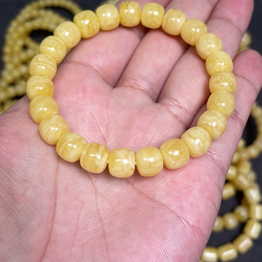 蜜蜡未镶嵌裸石虎皮纹千层雪蜜蜡手串9.5mm