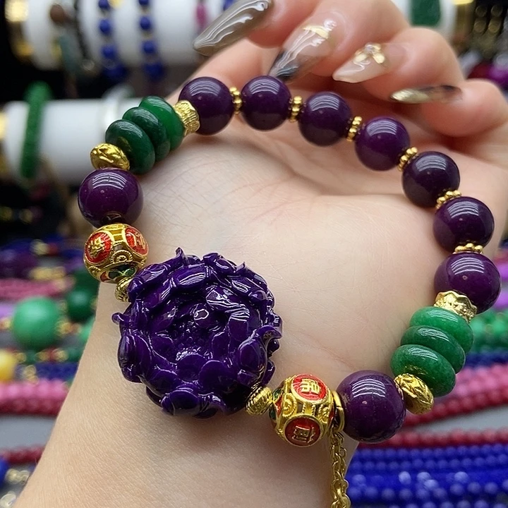 花岗石纯铜锡合金纯铜紫花手链