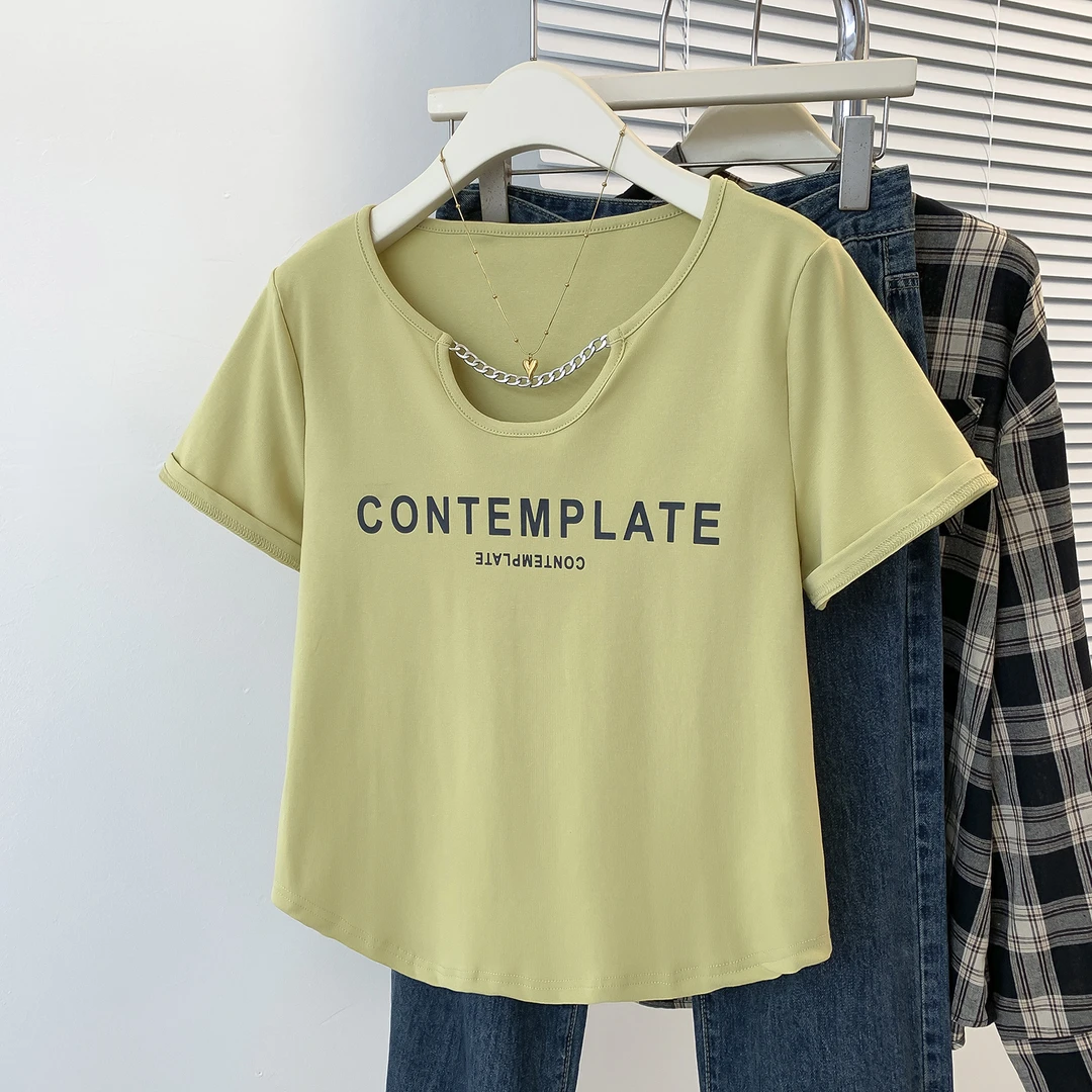 2025夏装新款胖妹妹设计感上衣妈妈装洋气短袖t恤大码遮肚显瘦